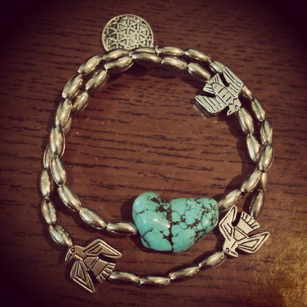Turquoise rock thunderbird bracelet set / Hunter Gatherer Jewellery
