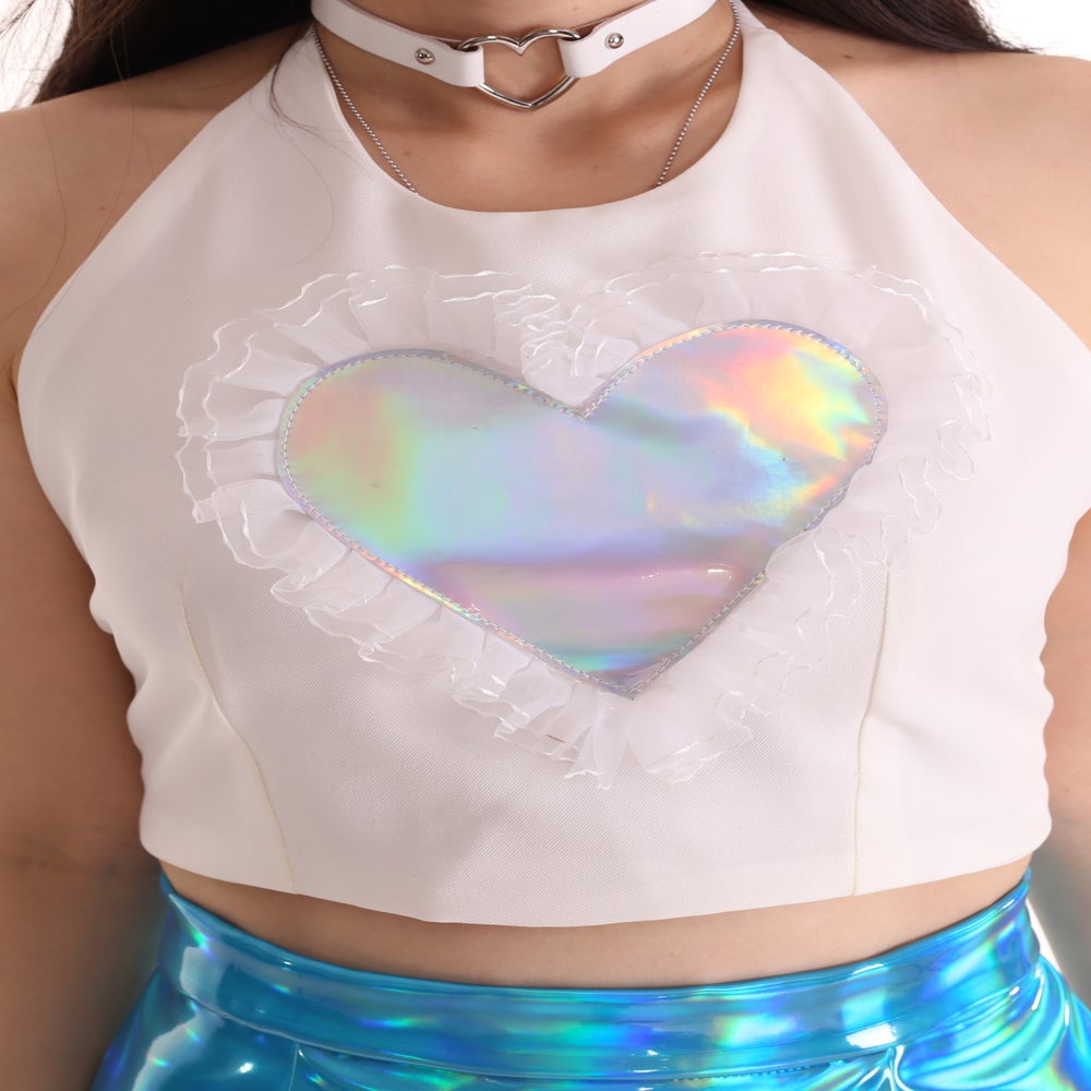 Glitters For Dinner — Made To Order - Holo Heart Halter Top in White