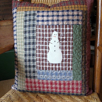 Image of pillow cover -     18.5" x 18.5" - snowmen brown centered in a log cabin design, quilted reversible