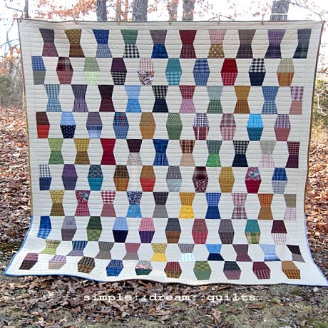 Image of Full size quilt - 94" x 74" - tumbling block design - farmhouse quilt 