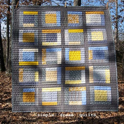 Image of lap quilt, baby quilt - 48"x40" - framed square design - shades of gray - modern quilts