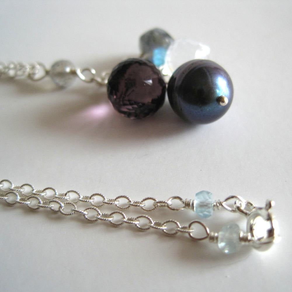 Black pearl, gemstone cluster necklace Kahili Creations Handmade