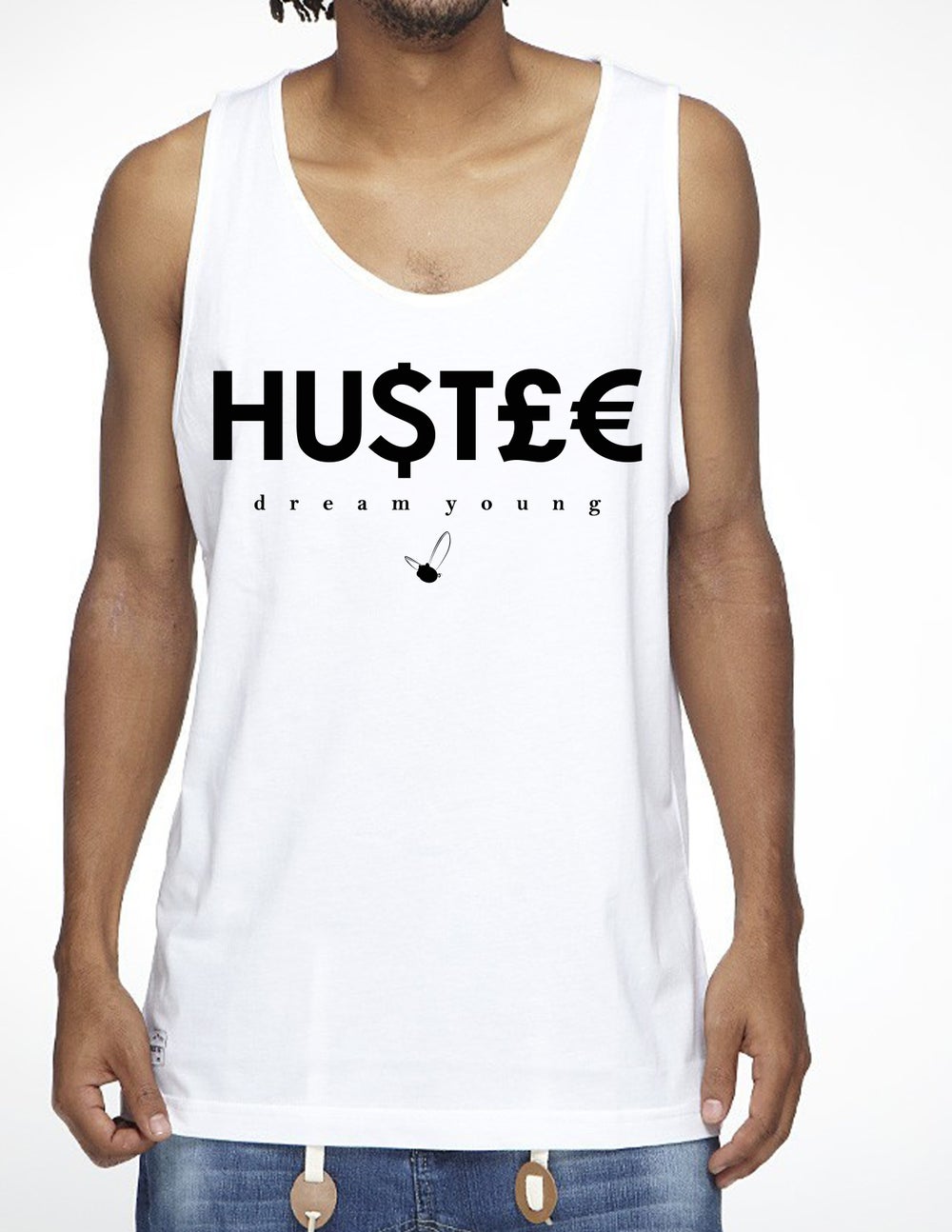 Image of "HU$T£€" WHITE/TANK TOP
