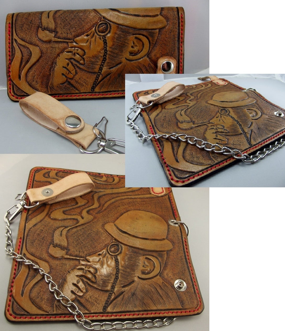 Flaquito Leather — Custom Hand Tooled Leather Long Wallet. Your image/design or idea. Chain ...