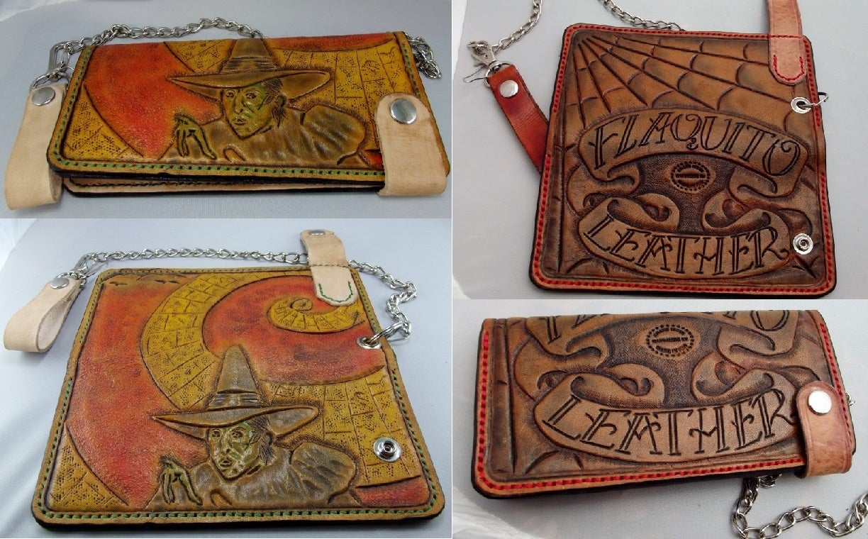 Flaquito Leather — Custom Hand Tooled Leather Long Wallet. Your image/design or idea. Chain ...