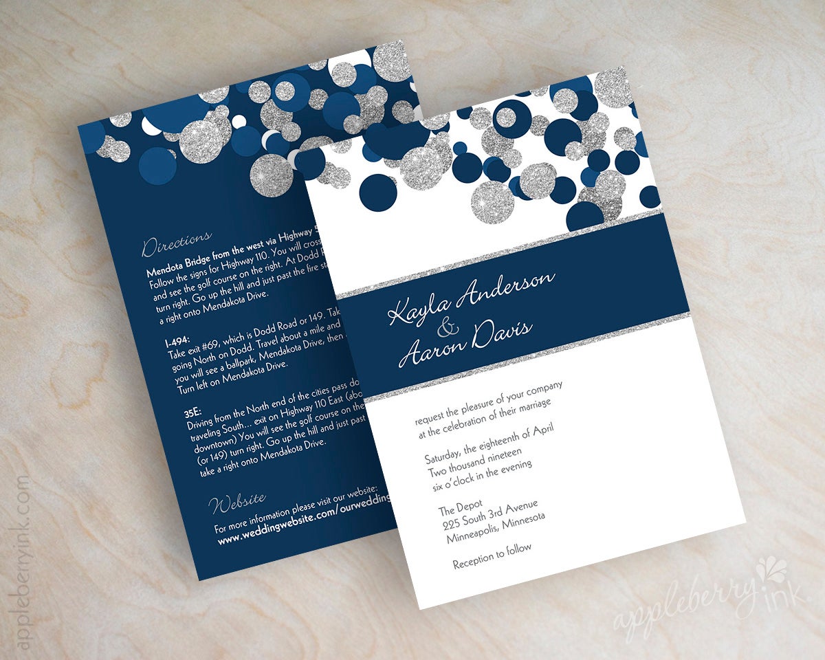 Blue glitter wedding invitations