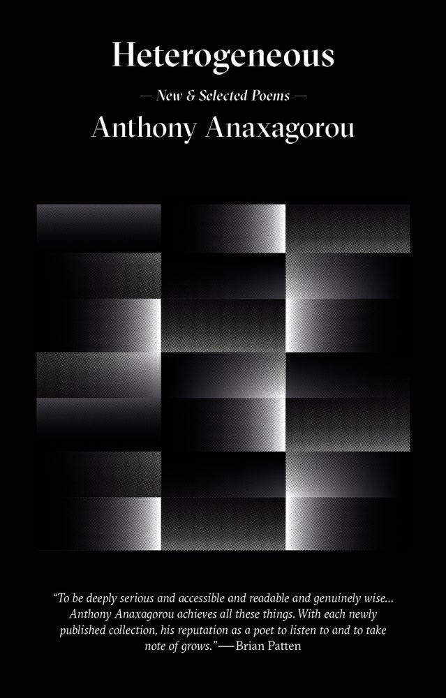 Black book cover with white and black shadowed pattern and the title, Heterogenous, in white.