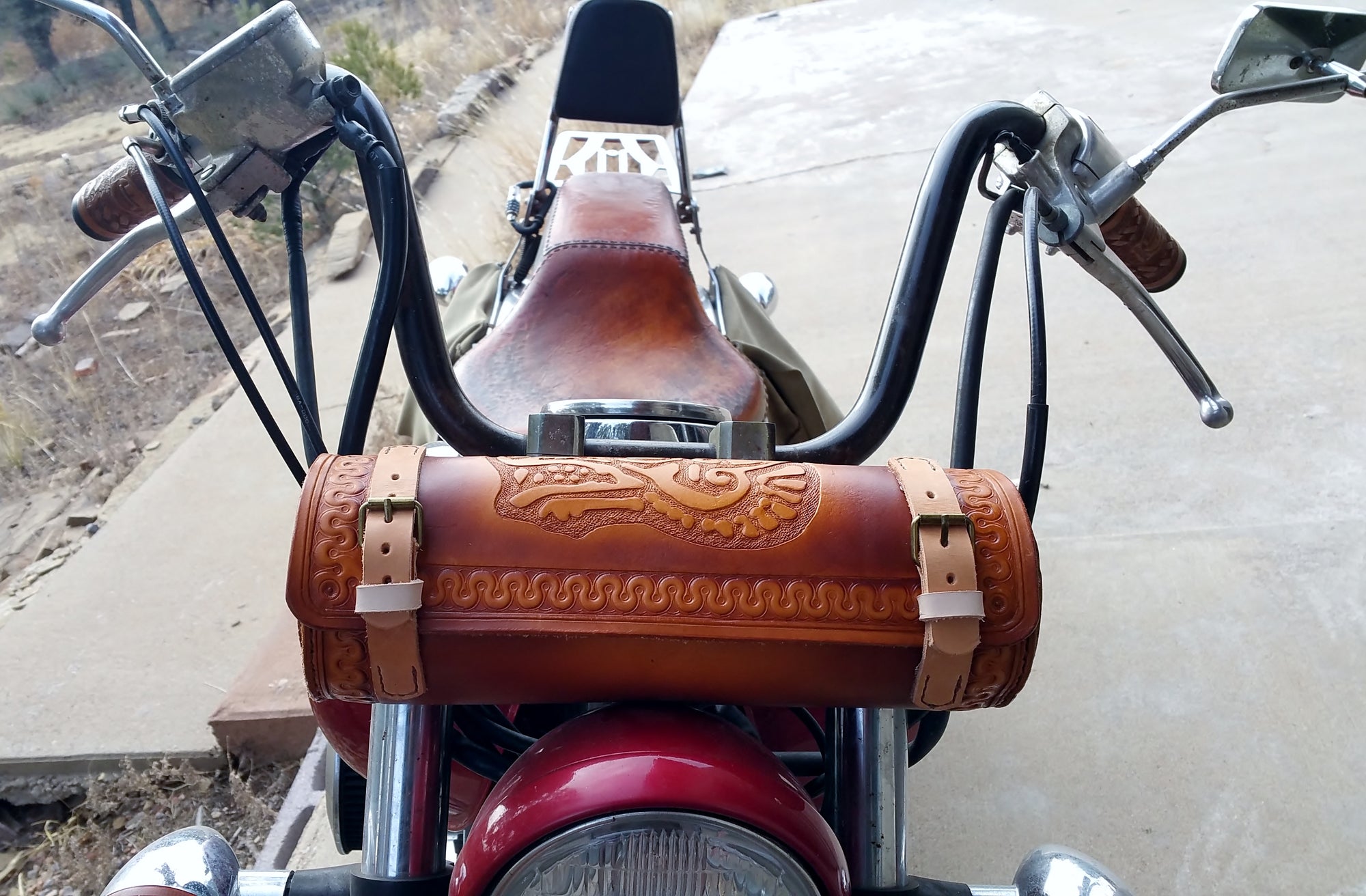 Flaquito Leather — Custom Hand Tooled Leather Motorcycle Fork Bag. Your