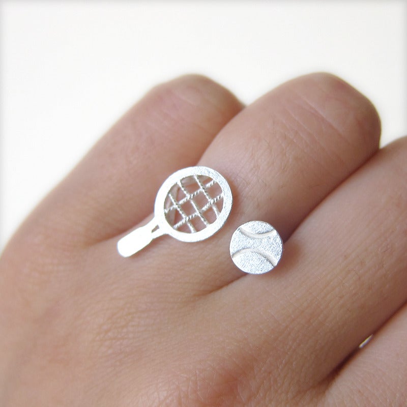 Image of Tennis Racquet & Tennis Ball Silver Ring  