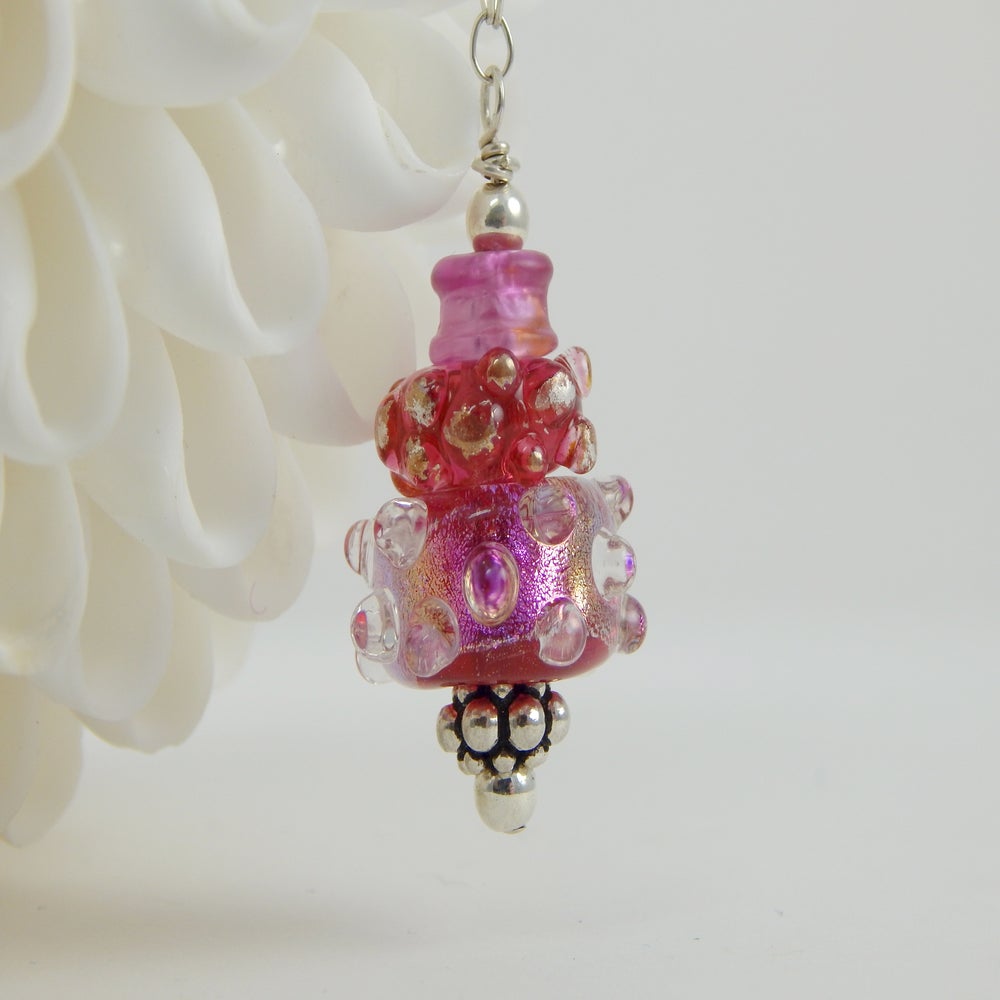 Necklace. Pendant with lamp work glass in shades of pink. / Swing Lane ...