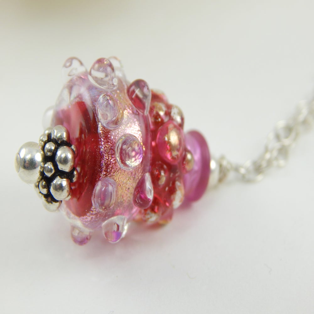 Necklace. Pendant with lamp work glass in shades of pink. / Swing Lane ...
