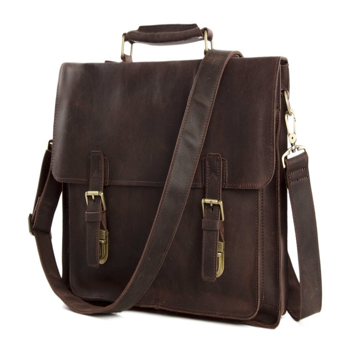 15'' Handmade Vintage Genuine Leather Briefcase Messenger Bag Laptop ...