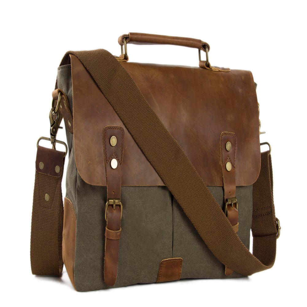 Handmade Canvas Leather Briefcase Messenger Bag Shoulder Bag Laptop Bag ...