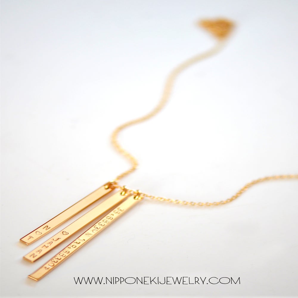 Image of Three Skinny Bar Necklace - Vertical Bar Necklace in Gold ...