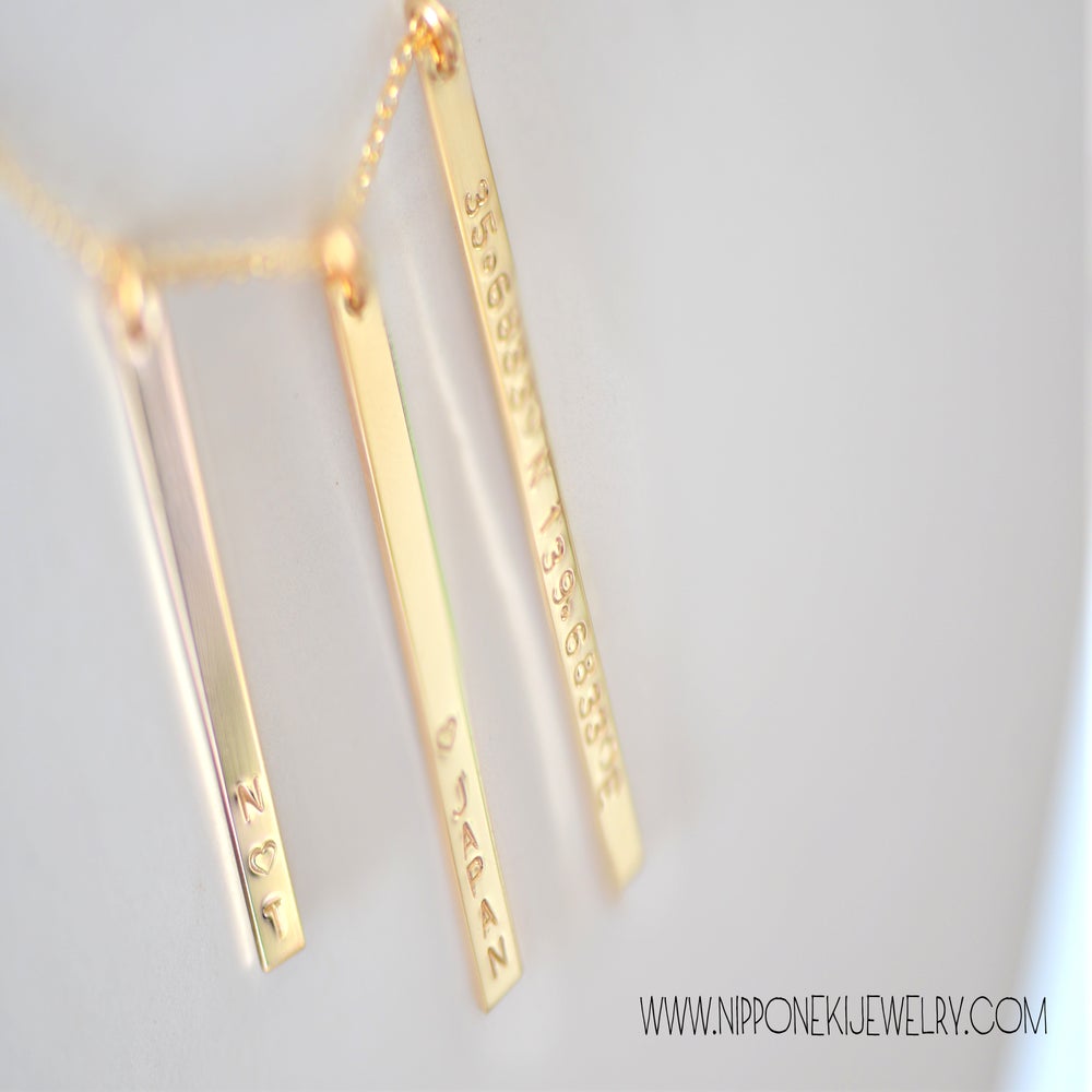 Image of Three Skinny Bar Necklace - Vertical Bar Necklace in Gold ...