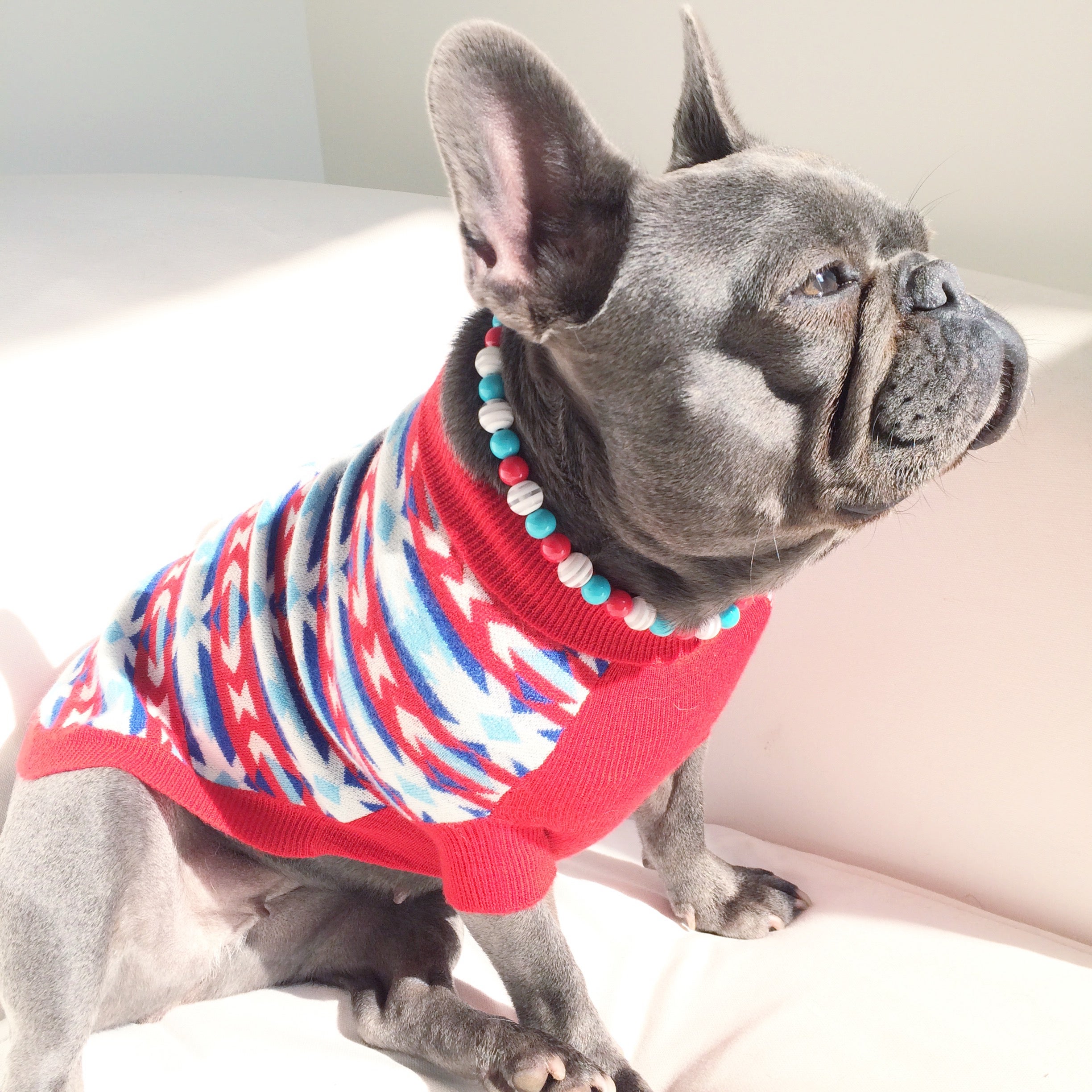 Vail ~ Red, White & Teal Beaded Dog Necklace / Harper And Hugo