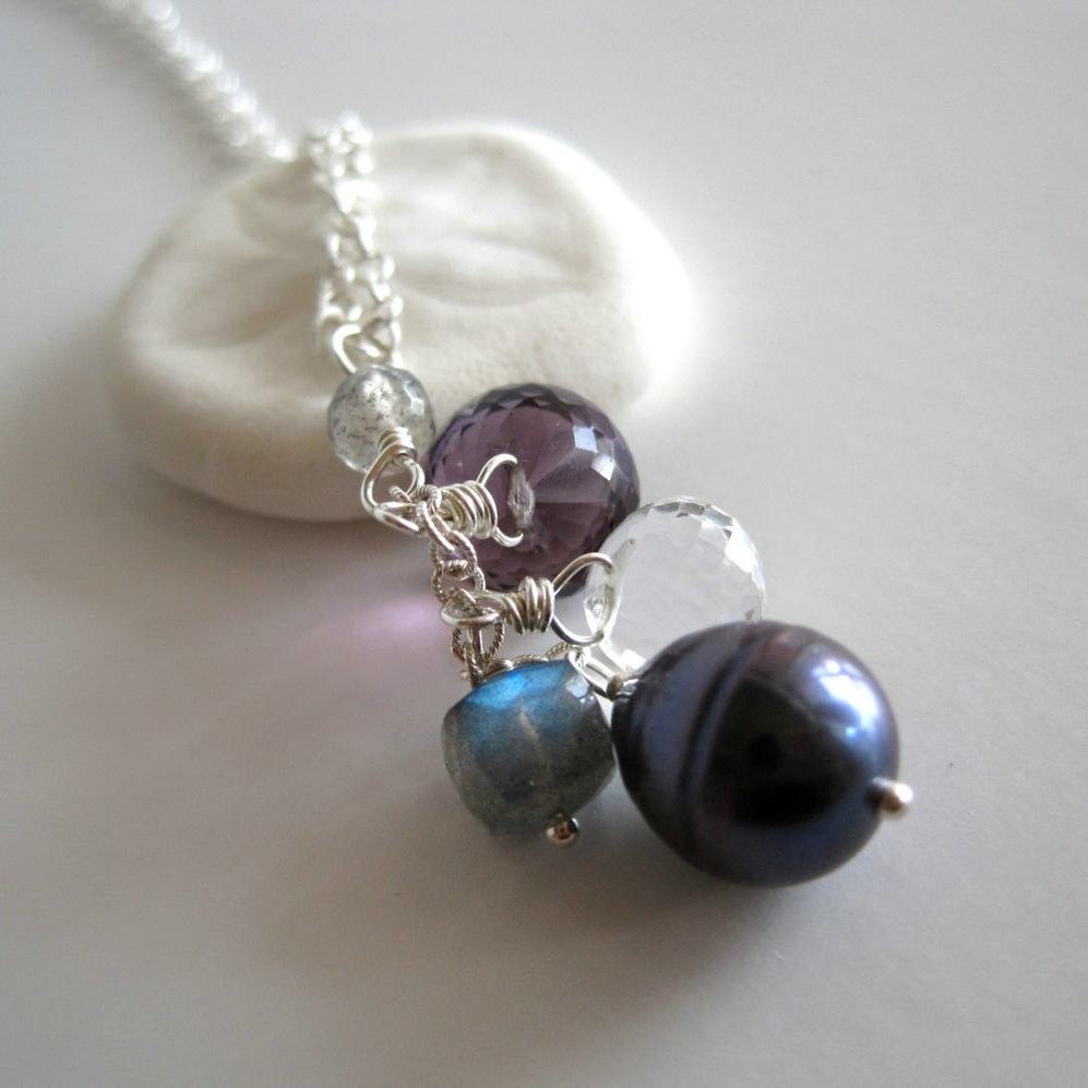 Black pearl, gemstone cluster necklace | Kahili Creations Handmade ...