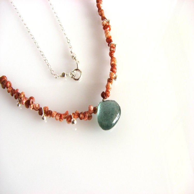 Kahelelani shell necklace with moss aquamarine | Kahili Creations ...
