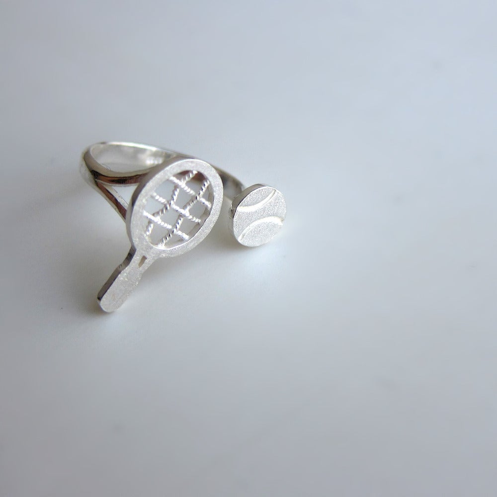 Image of Tennis Racquet & Tennis Ball Silver Ring - Handmade for Tennis
