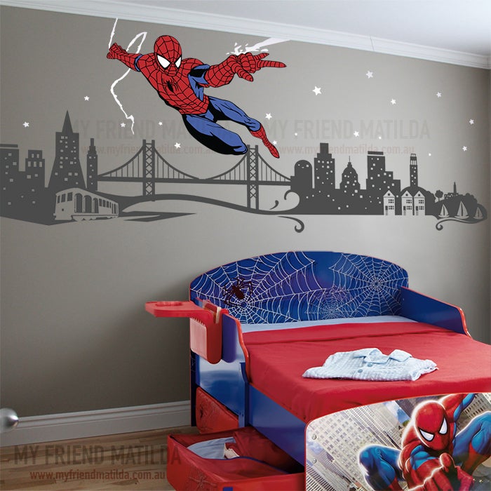 Spiderman Boys Wall Decal Themed Room Spider Man Removable Wall   MFM Spiderman Ca 