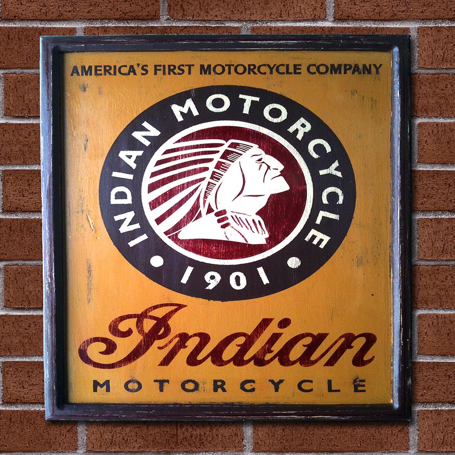 Vintage Motorbikes Inc — Antiqued Indian Motorcycle Sign