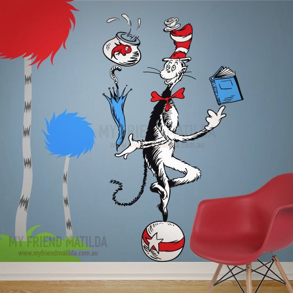 Cat Juggling on a ball Dr Seuss Character — Removable Wall Decals