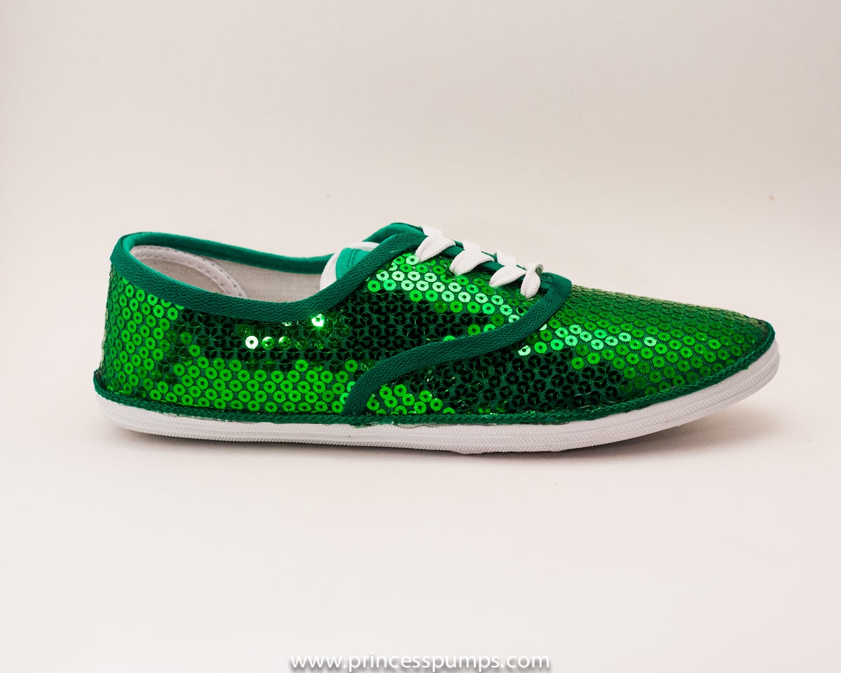 CVO Kelly Green Sequin Sneaker Tennis Shoes / Princess Pumps Custom