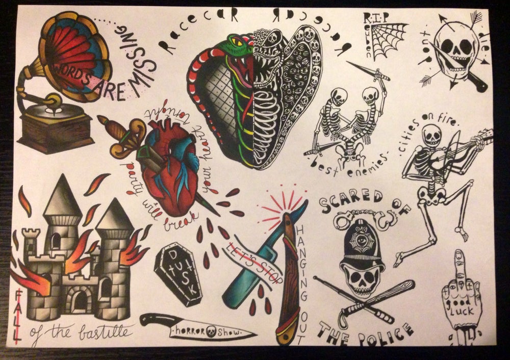 jennamcaleese reuben tattoo flash designs print a3 jennamcaleese reuben tattoo flash designs print a3
