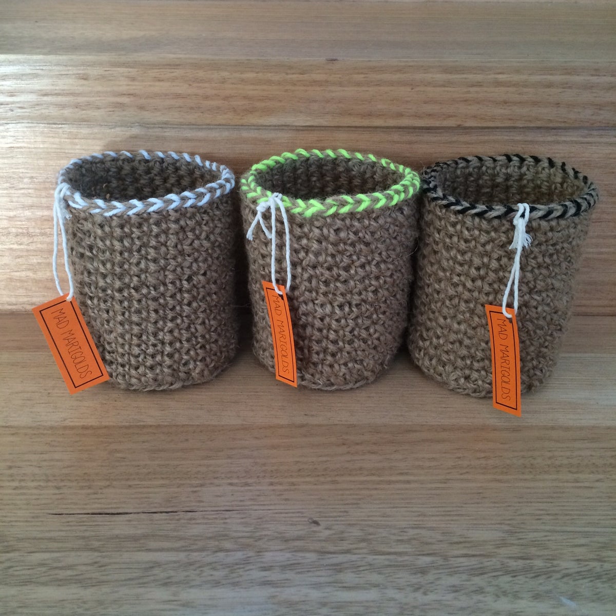 Handmade Jute Twine Crochet Storage Container / Mad Marigolds