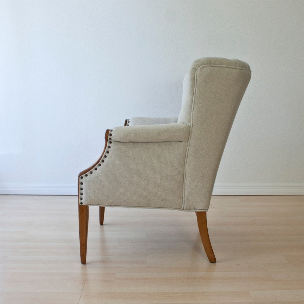 Antique Channel Back Chair in Wool Upholstery / Dominique Provost