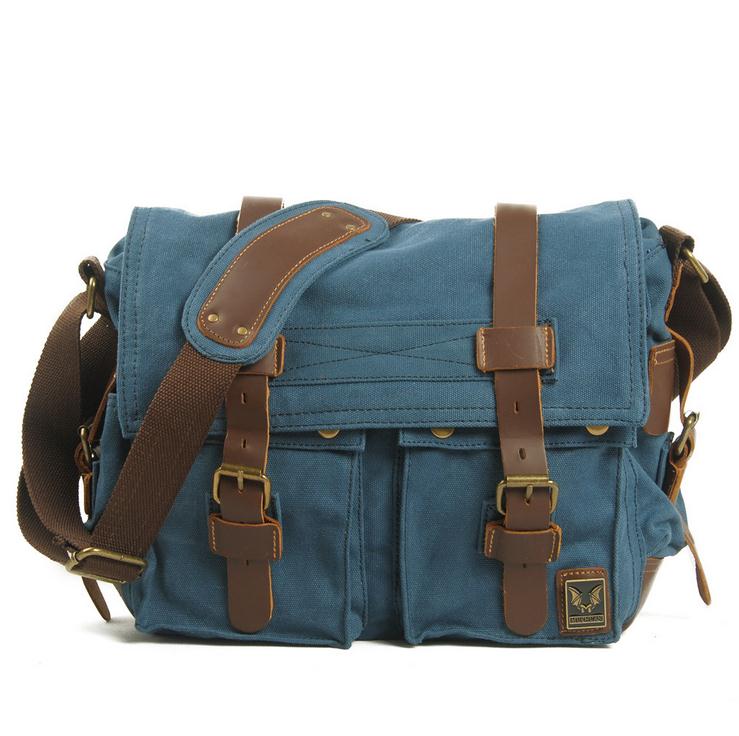 Blue Canvas Leather Camera Bag Leisure Shoulder Bag Messenger Bag DSLR Camera Bag 2138DL | i-Cam