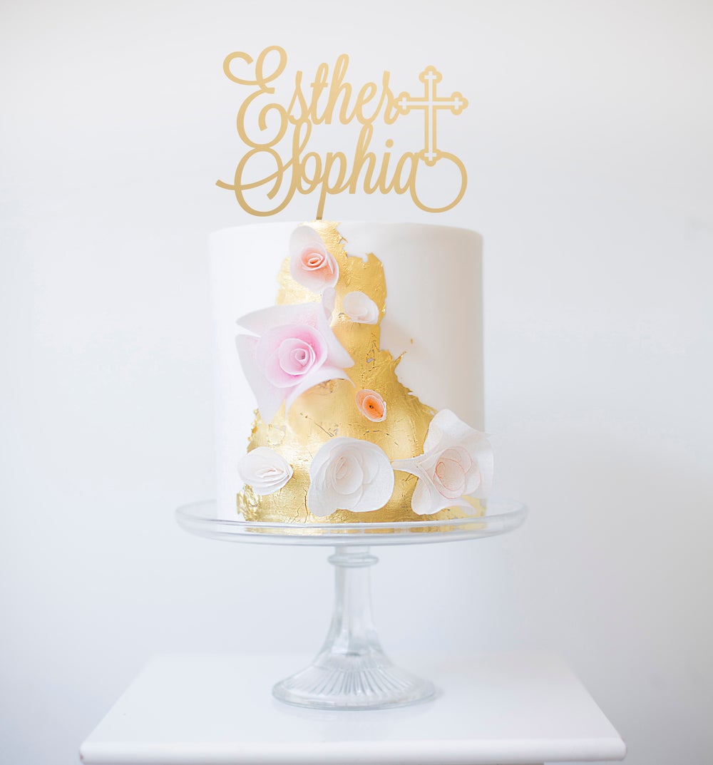 Image of Double Name Cross Cake Topper