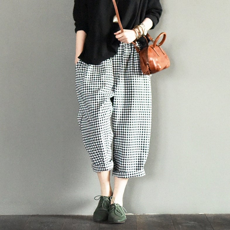 black pants with white squares