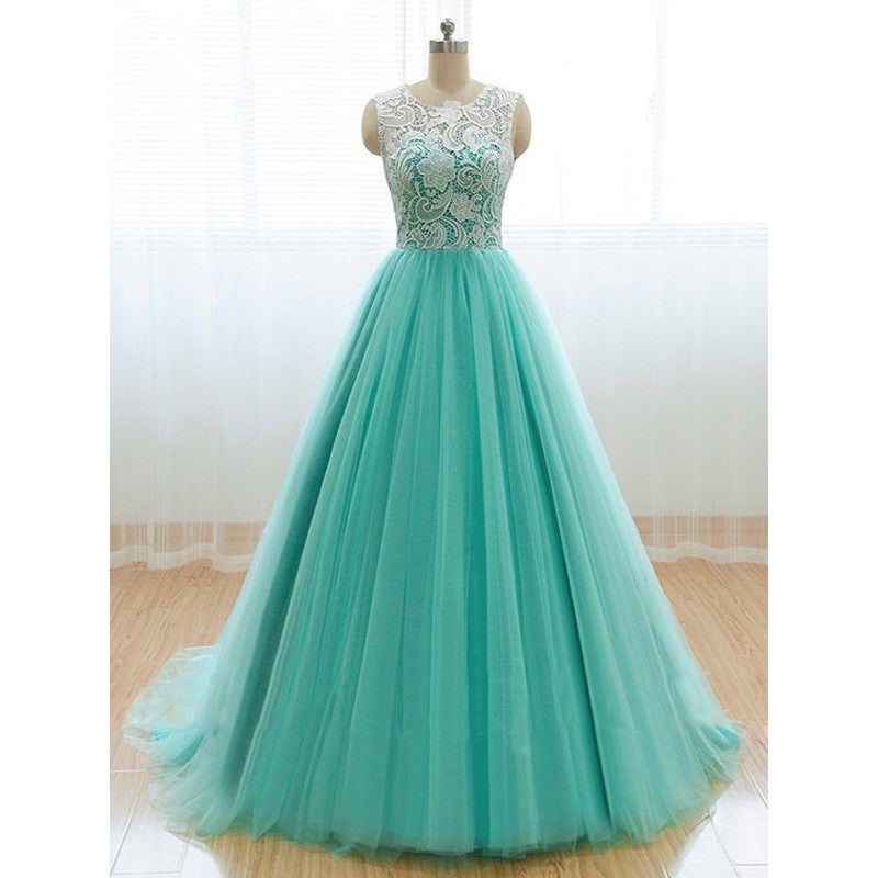 Beautiful Mint Green Tulle Ball Gown Prom Dress with Lace, Long Party ...