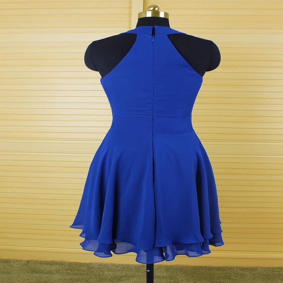 Royal Blue Halter Bowknot Lace Up A-Line Short Homecoming Dress with Gloves main image 0