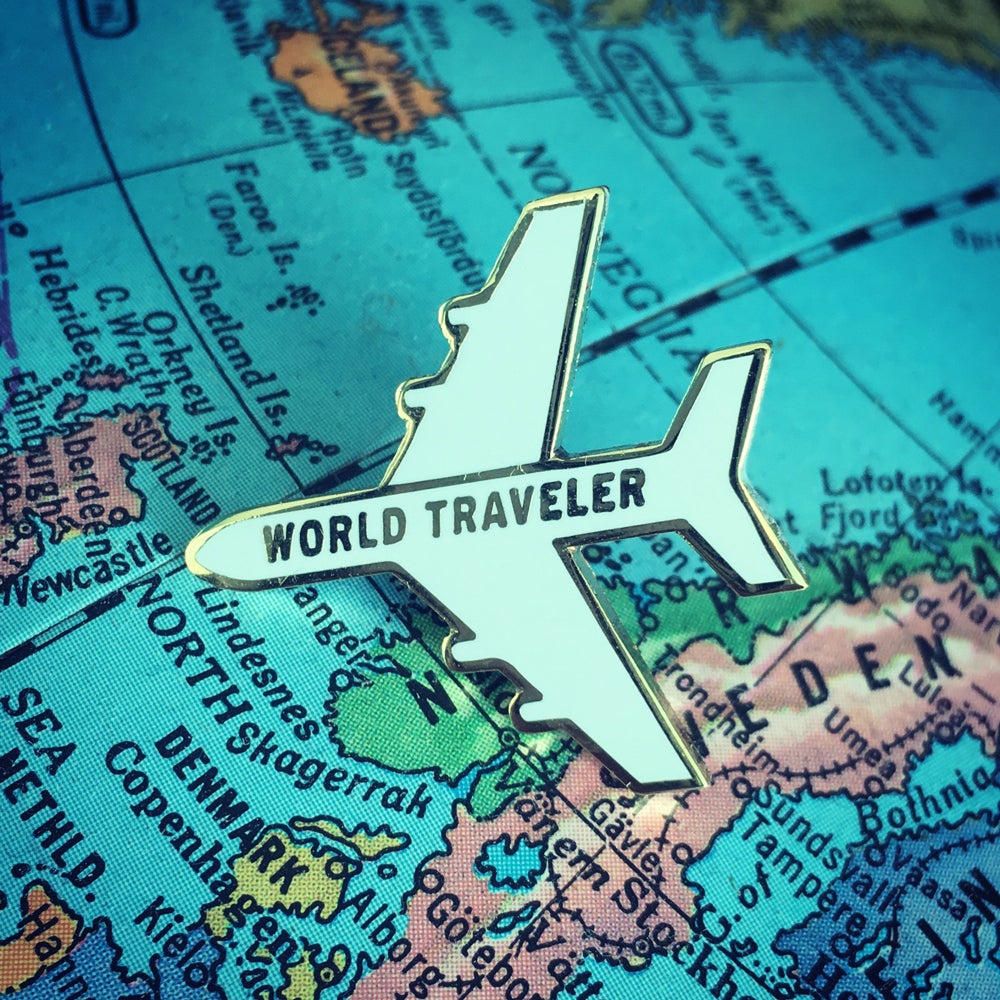 IdeaStorm Studio Store — World Traveler Plane Enamel Pin - White Gold ...