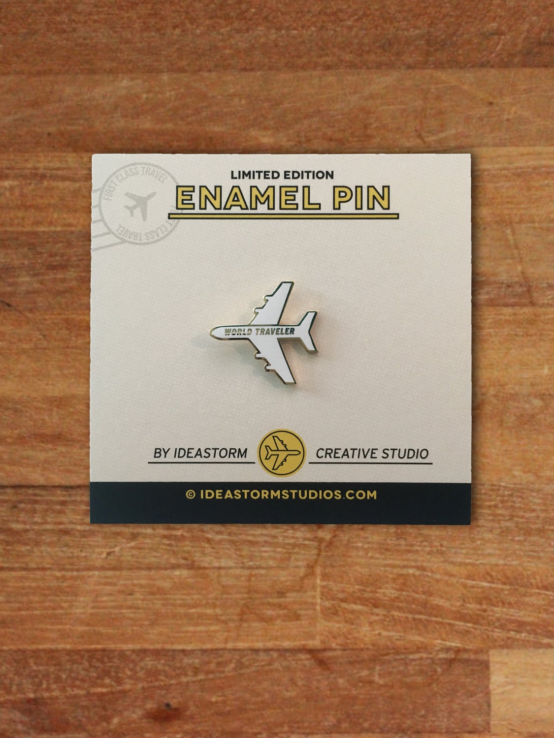 IdeaStorm Studio Store — World Traveler Plane Enamel Pin White Gold