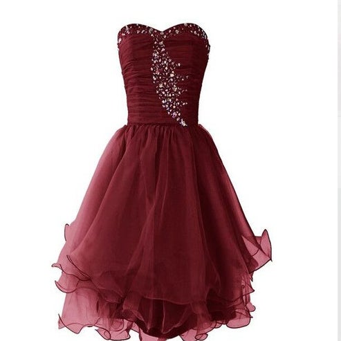 Lovely Chiffon Sweetheart Burgundy Maroon Short Prom Dresses ...