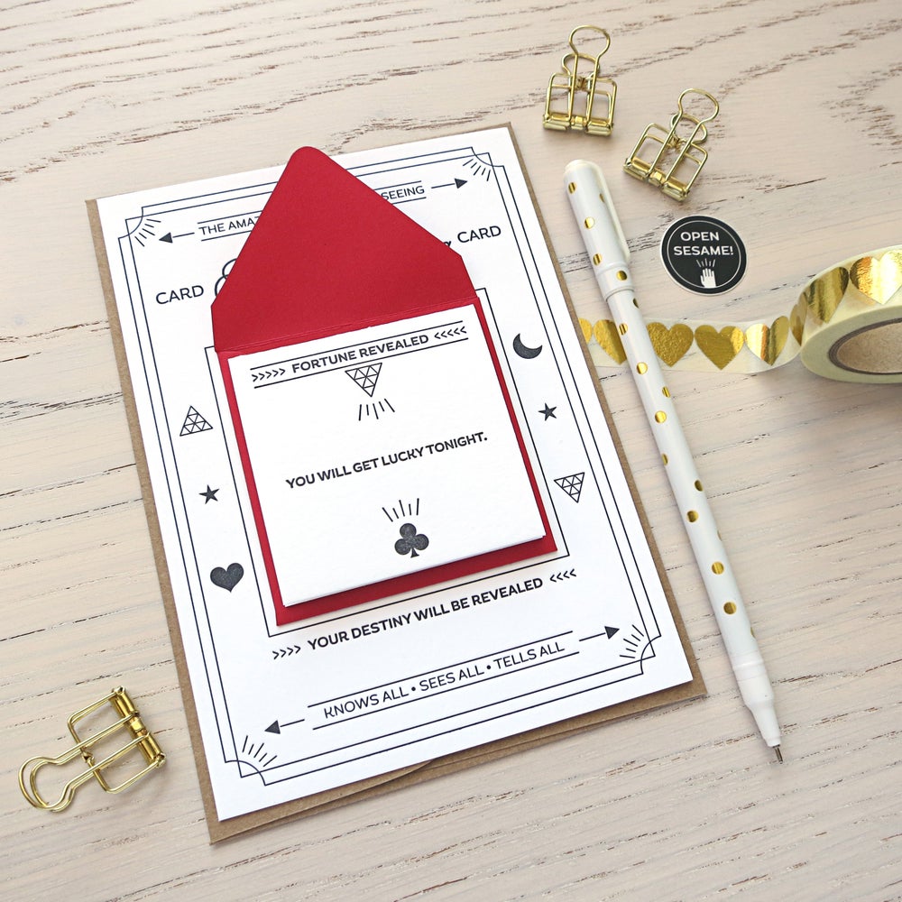 Image of fortune telling letterpress card: get lucky