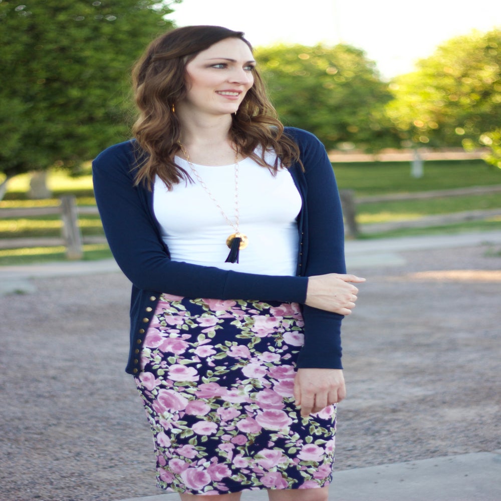 Navy & Lilac Floral Skirt / Bizzy Sewing