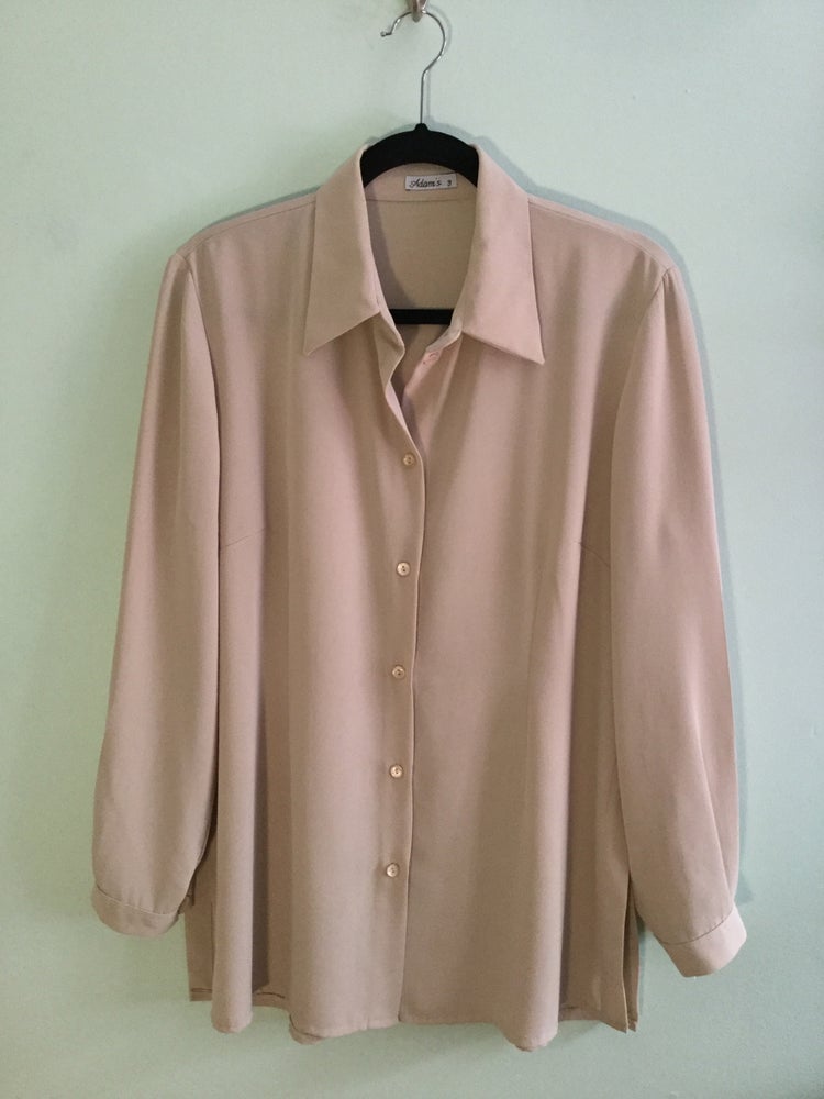 Image of cream long sleeve button down with slits