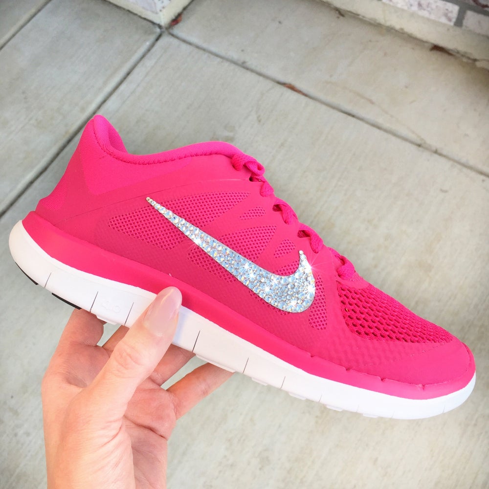 Women's Nike Free 4.0 V4 w/ Swarovski Rhinestones - Vivid Pink | Glitterfix