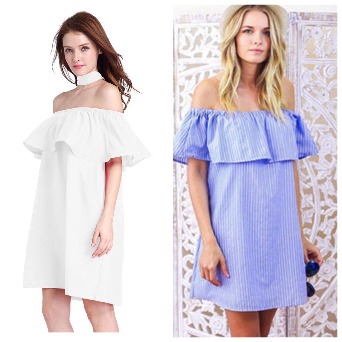 off shoulder frill dress