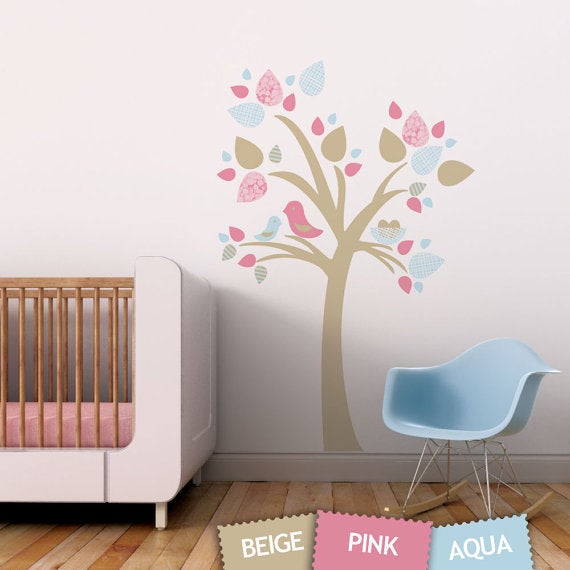 Tree with Bird Nest Fabric Wall Sticker Decal - Reusable ...