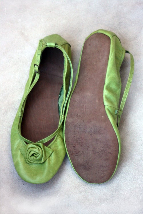 The Drifter Leather handmade shoes — Ballet Flats Foldable - Green Alert