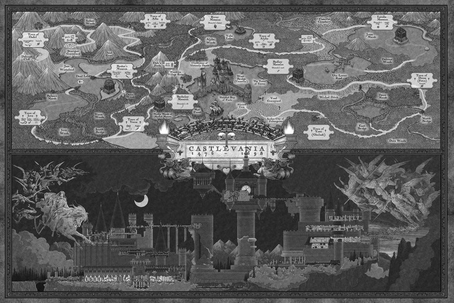 Image of NES Castlevania map (black and white)