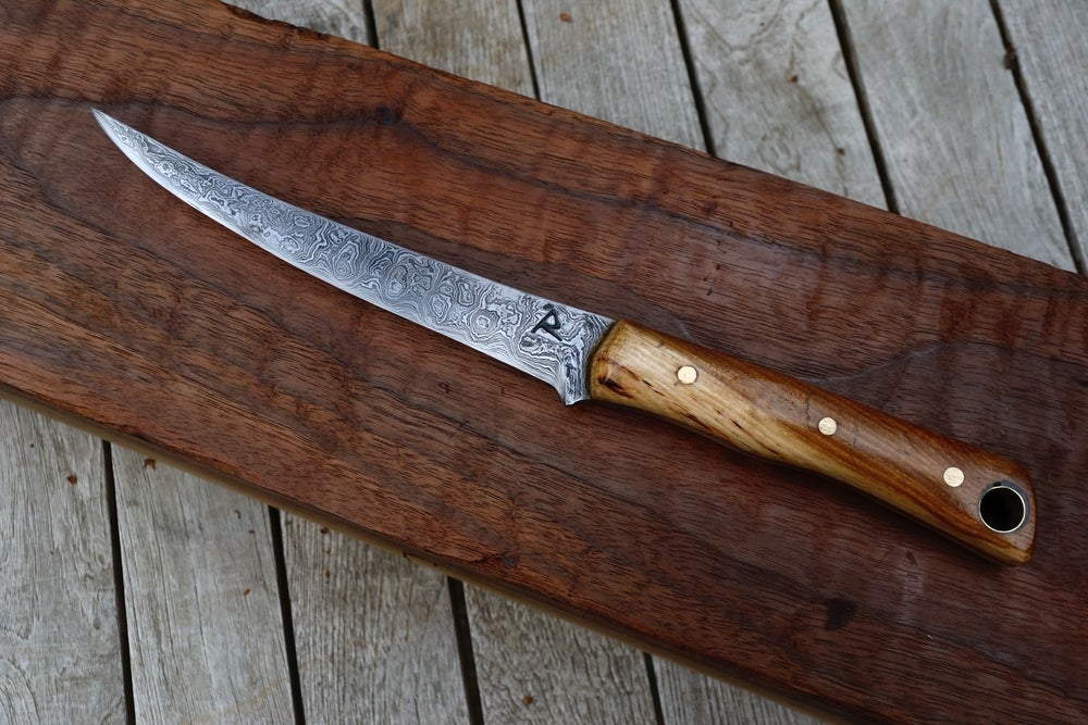 Hand Damascus Bird and Trout Fillet Knife / Red